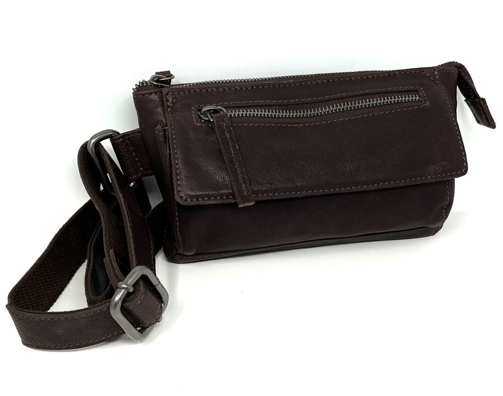 Spikes & Sparrow Leather Belt Bag Fanny Waist Pack DARK BROWN 8” x 4.5” x 1.5”